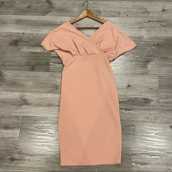 Boohoo Maternity Wrap Tie Waist Midi Bodycon Pink Size 12 - Picture 3 of 11